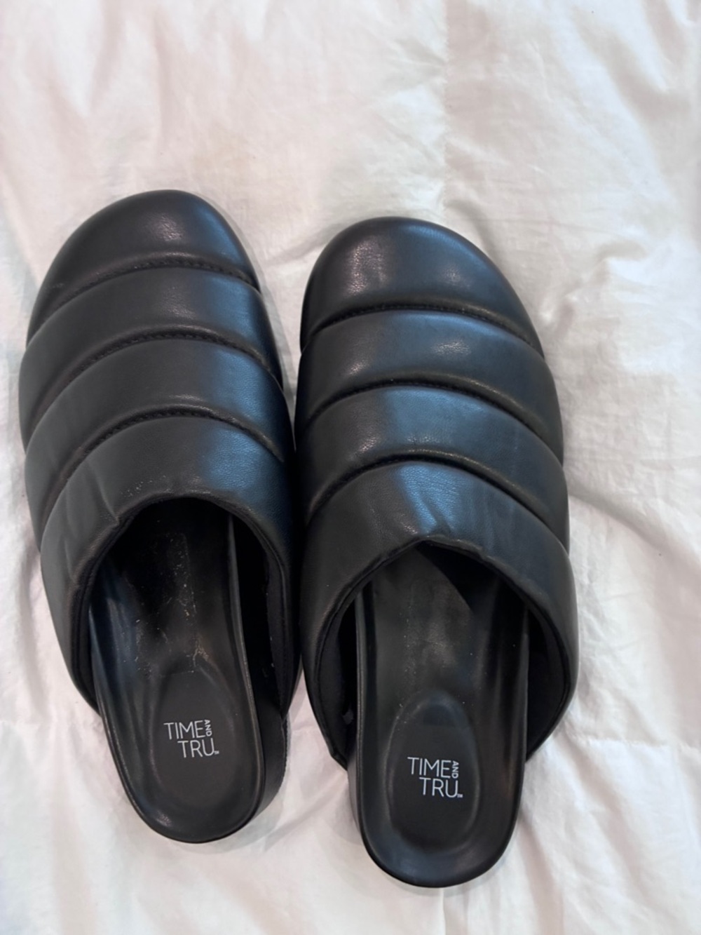 Time and Tru Quilted Black Slide Dress Mules‎